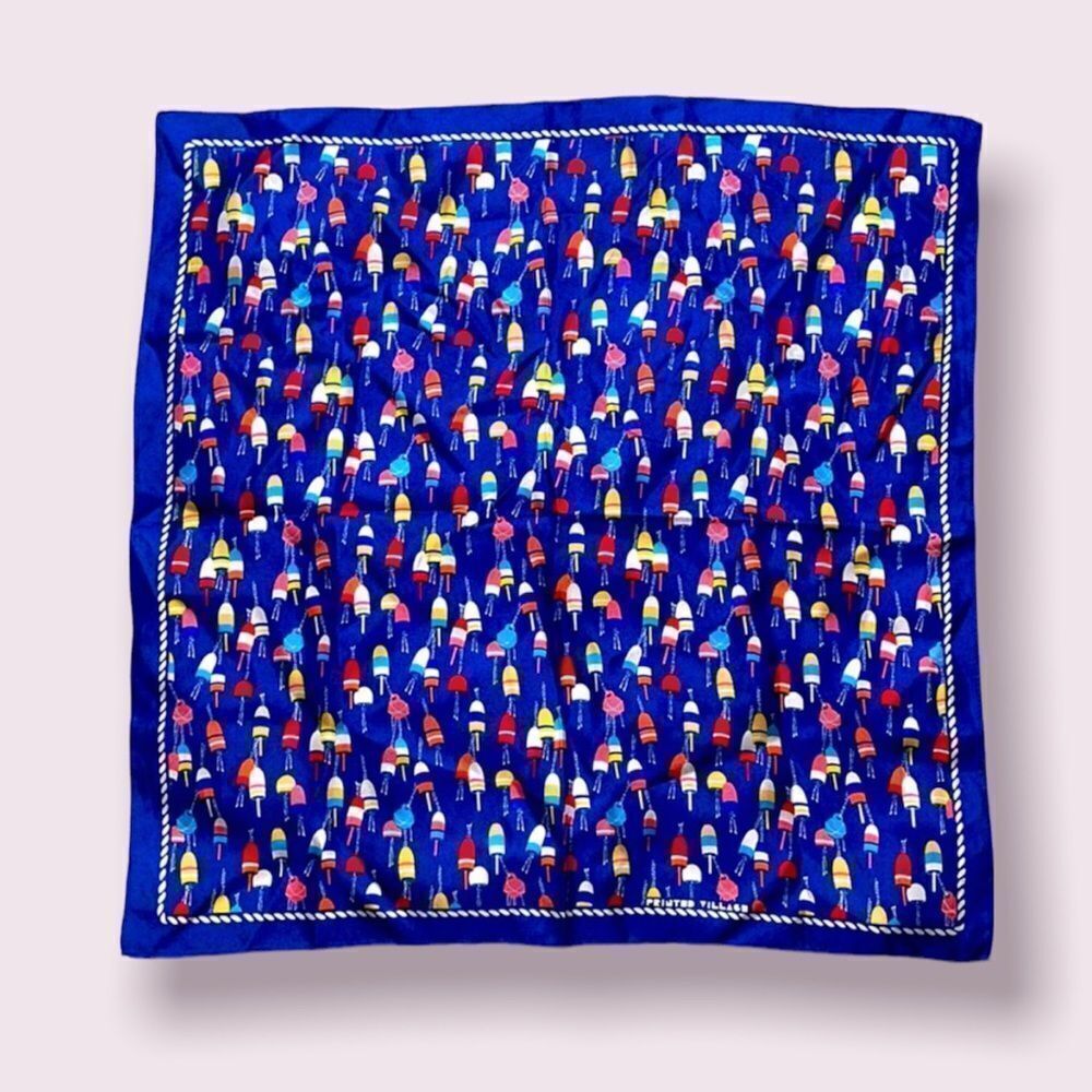 Nautical Buoy Printed Village Blue Silk Scarf